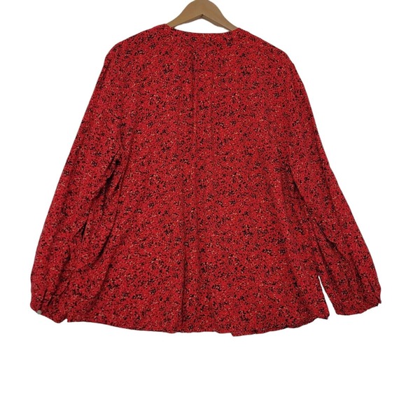 Old Navy Women's 3/4 Button Red Floral Balloon Sleeve Lightweight Blouse XXL - Picture 2 of 9